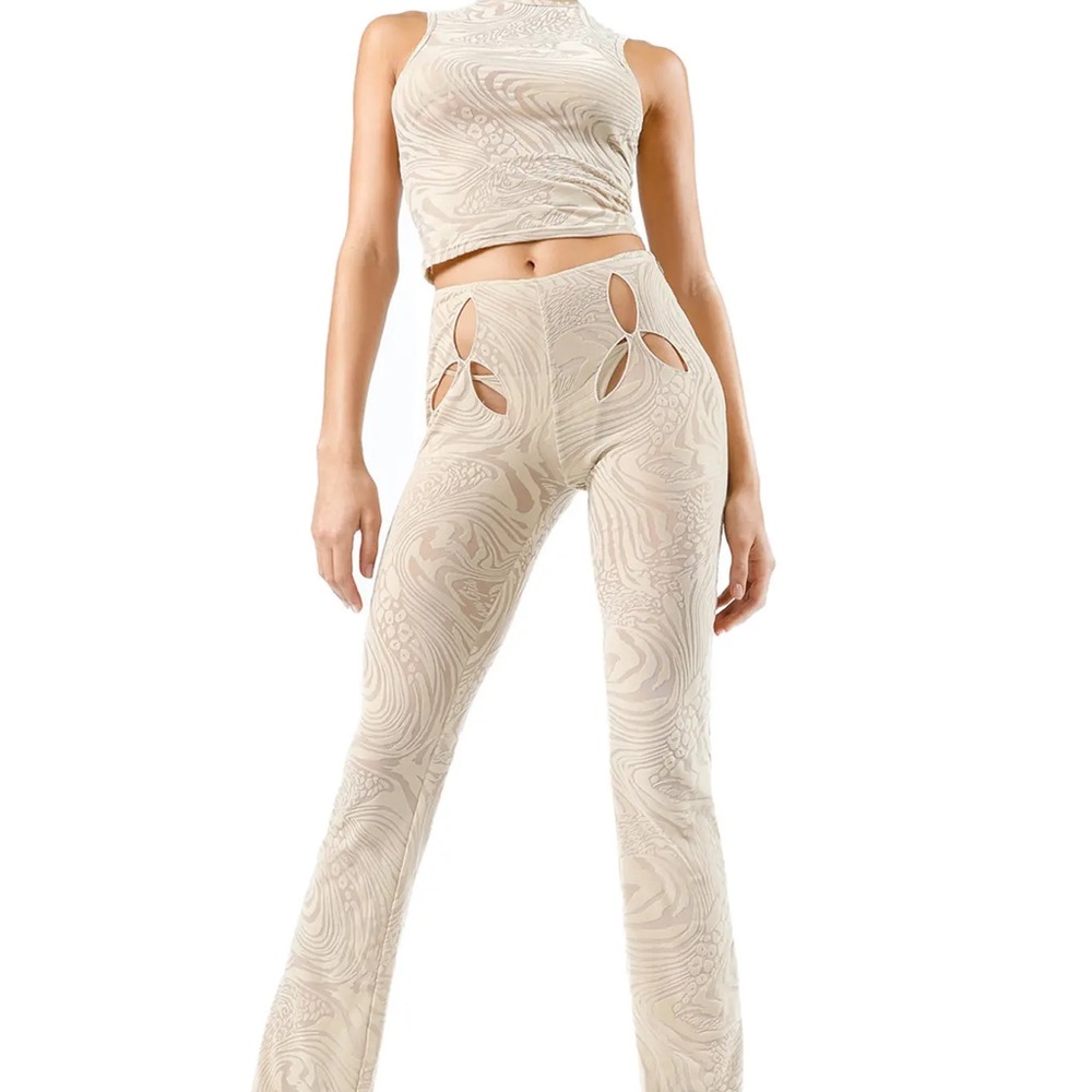I.AM.GIA Cream Flare Pants with Cutout Details